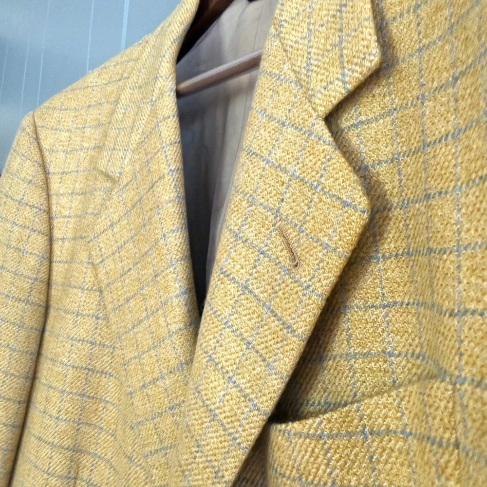 Vtg Maus & Hoffman 100% Cashmere Blazer Mens 42R Yellow Windowpane Quiet Luxury